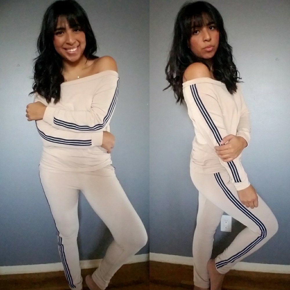 ALEXA TAN NAVY WHITE SWEAT SET - Picture 3 of 6